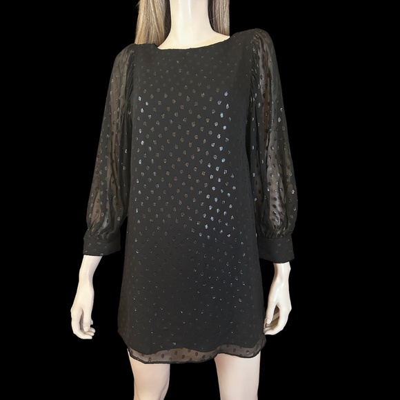 Lilly Pulitzer Silk Maisel Dress Silver Metallic Sparkle Dotted Blouson Sleeve - Picture 13 of 16